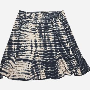Susan Lawrence Womens Tie Dye Midi Skirt Black Beige Ruffle Hem Boho Size L